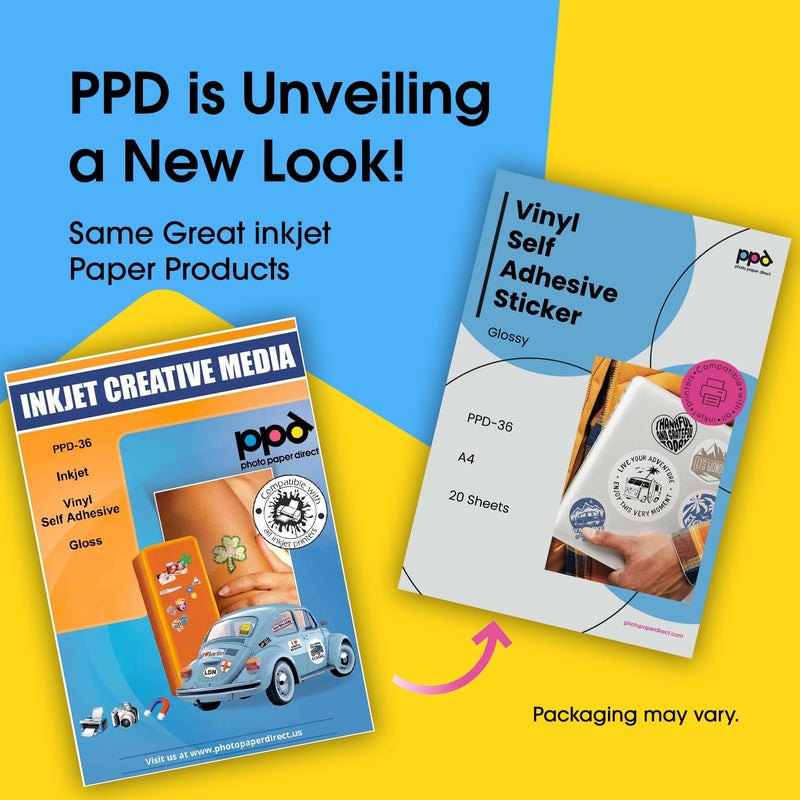 PPD Premium Printable Vinyl Sticker Paper for Inkjet Printer - 20 Sheets Glossy Sticker Paper 8.5 x 11 - Self-Adhesive, Waterproof, Tear Resistant, Instant Dry - PPD-36-20 - Image 2